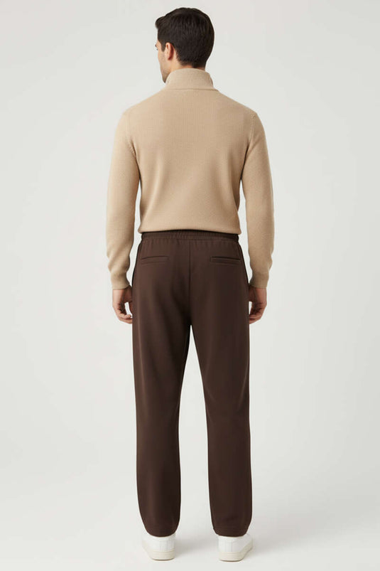 Gebreide coltrui met ritssluiting voor heren, camelkleurig