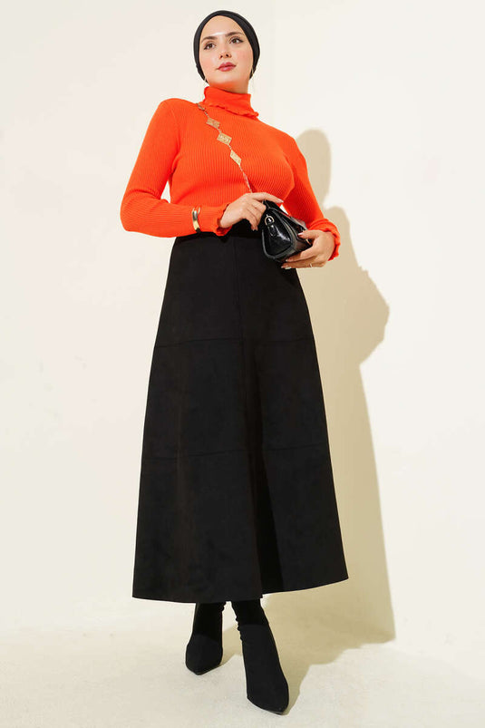 سترة برتقالية محبوكة بياقة مدورة وكشكشة