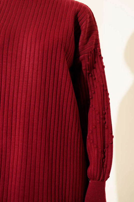 Balıkçı Yaka Fitilli Triko İkili Takım Bordo