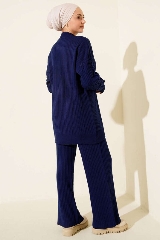 Ensemble De Pull En Maille Côtelée À Col Bateau Bleu Marine
