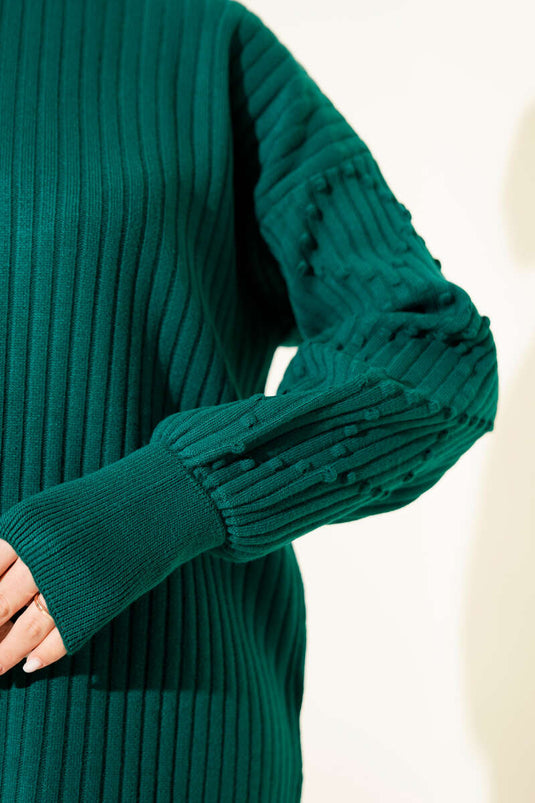 Smaragdgroen Ribgebreide Trui Turtleneck Set