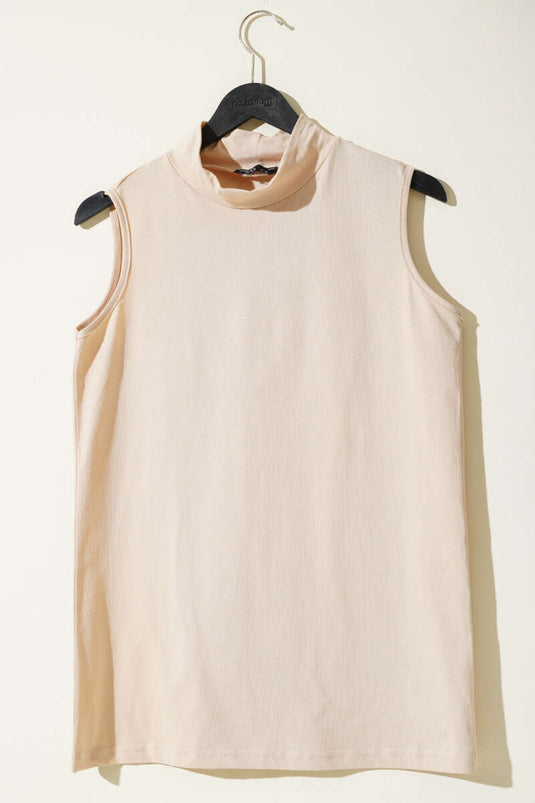 Balıkçı Yaka Kolsuz Bej Bluz