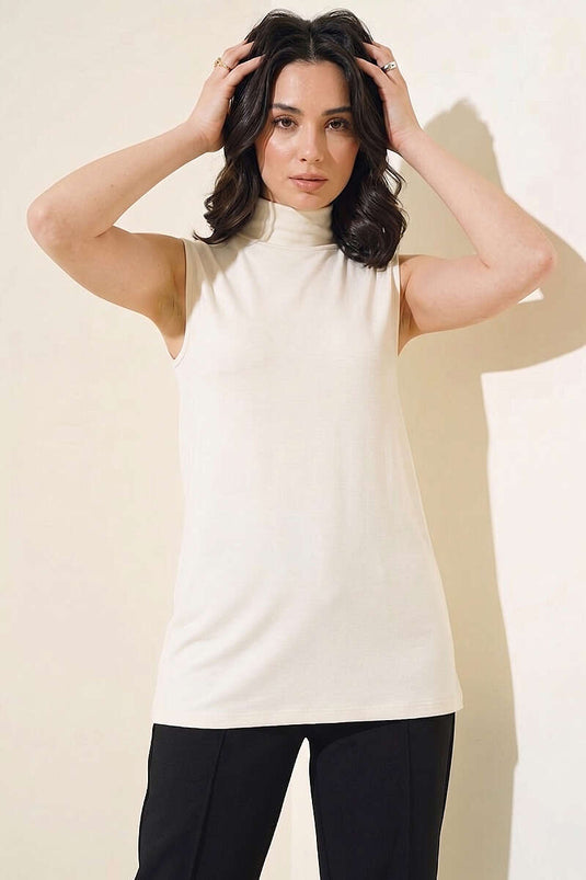 Turtleneck Sleeveless Undershirt Ecru