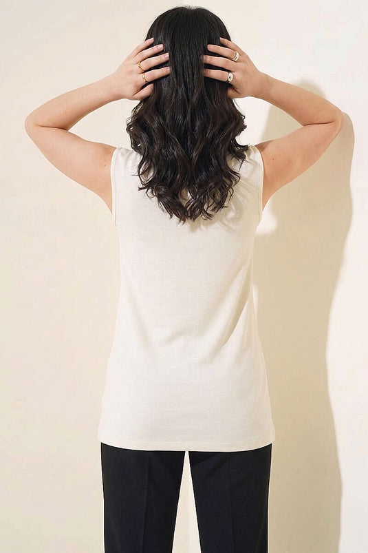 Turtleneck Sleeveless Undershirt Ecru