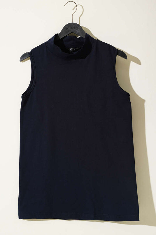 Balıkçı Yaka Kolsuz Lacivert Bluz