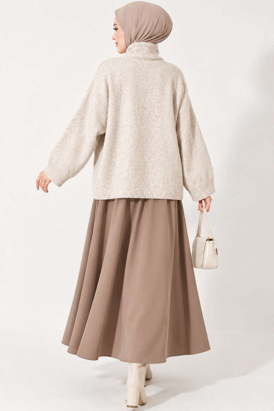 Pull En Maille Oversize À Col Rond Beige
