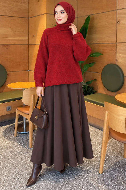Maglione Oversize Con Collo Rotondo Bordeaux