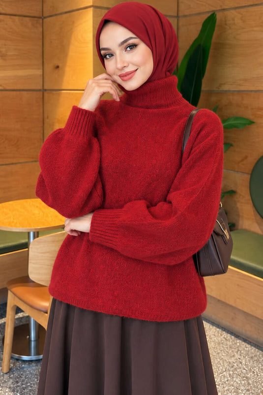 Maglione Oversize Con Collo Rotondo Bordeaux