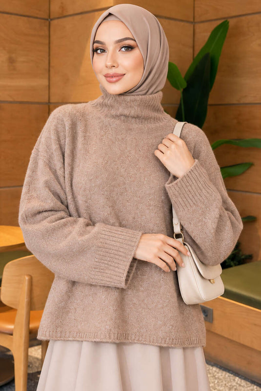 Pull Oversize Encolure Bateau Couleur Vison