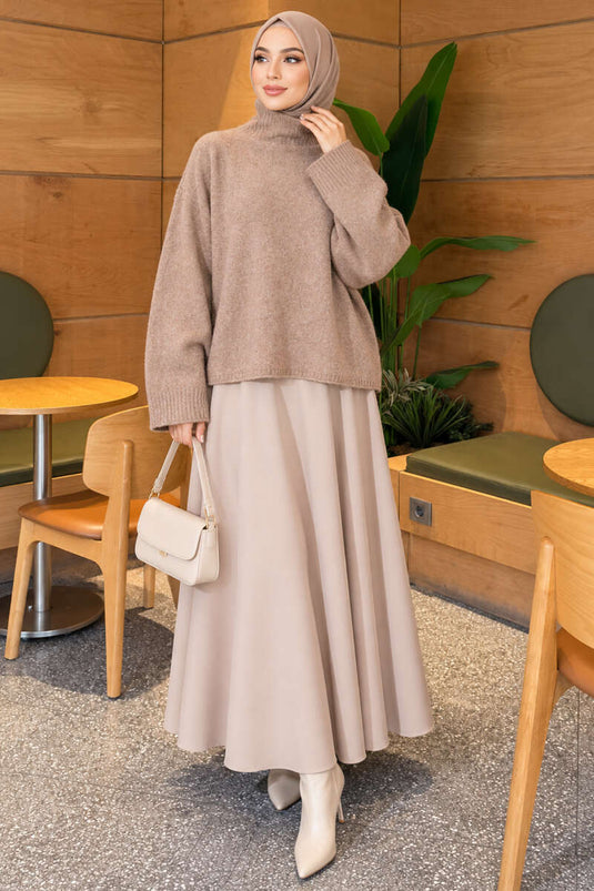 Pull Oversize Encolure Bateau Couleur Vison