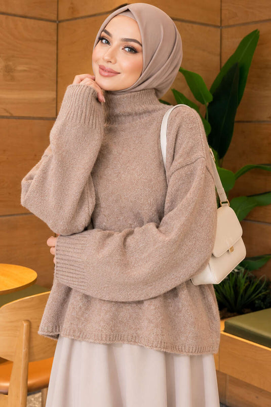 Pull Oversize Encolure Bateau Couleur Vison