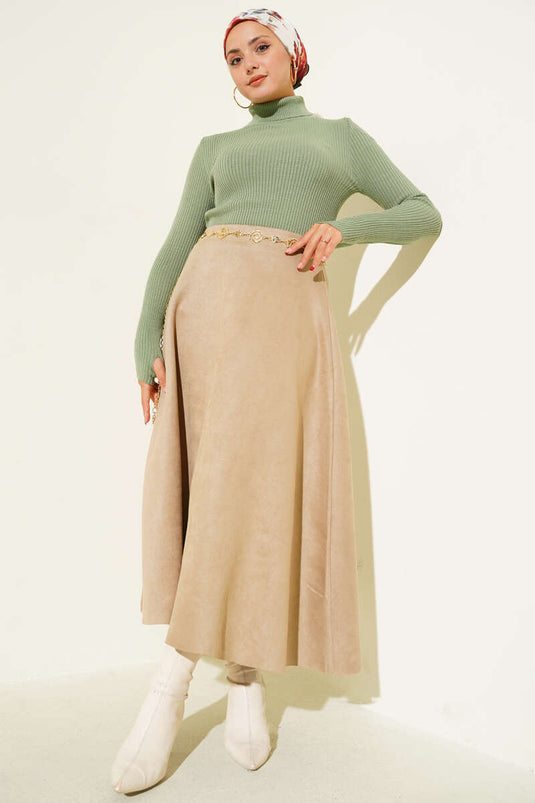 Turtleneck Thong Knit Sweater in Light Green