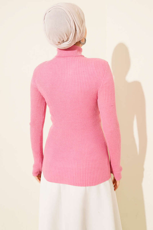 Maglione Rosa Con Collo A V E Tagli