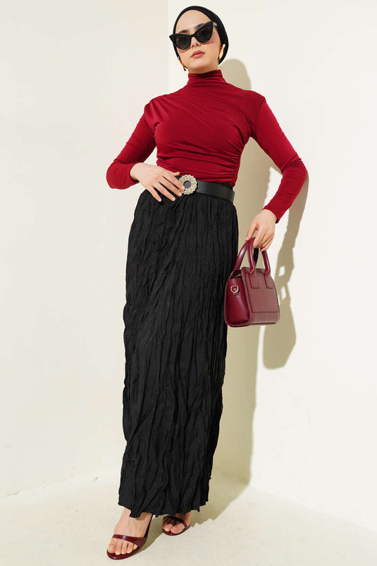 Blouse Sandy à col roulé et fronces latérales, bordeaux