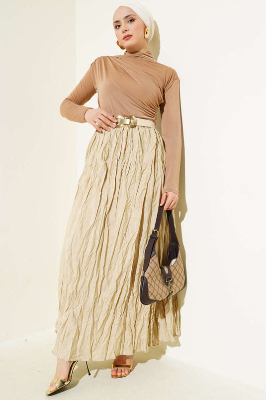 Sandy Bluse mit Rollkragen und seitlicher Raffung in Kamel