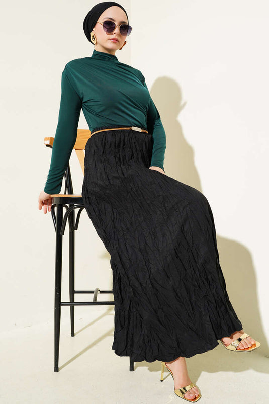 Turtleneck Side Gathered Sandy Blouse Emerald