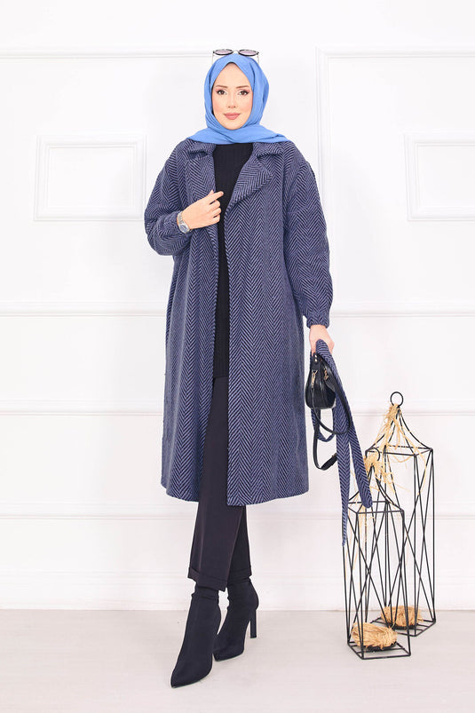 متعرجة منقوشة معطف النيلي