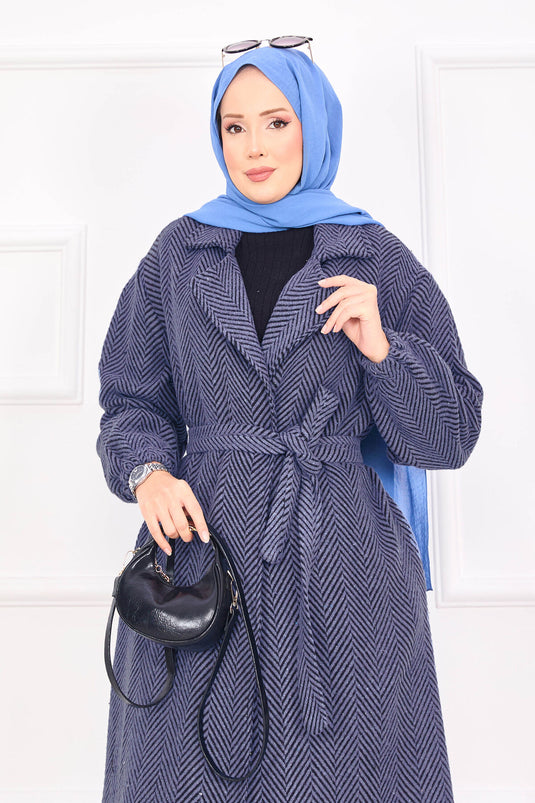 متعرجة منقوشة معطف النيلي