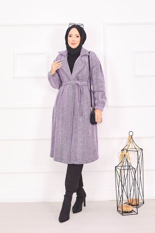 Manteau à Motifs Chevrons Lilas