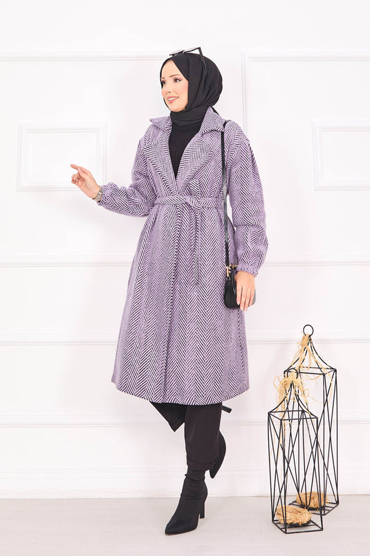 متعرجة منقوشة معطف أرجواني