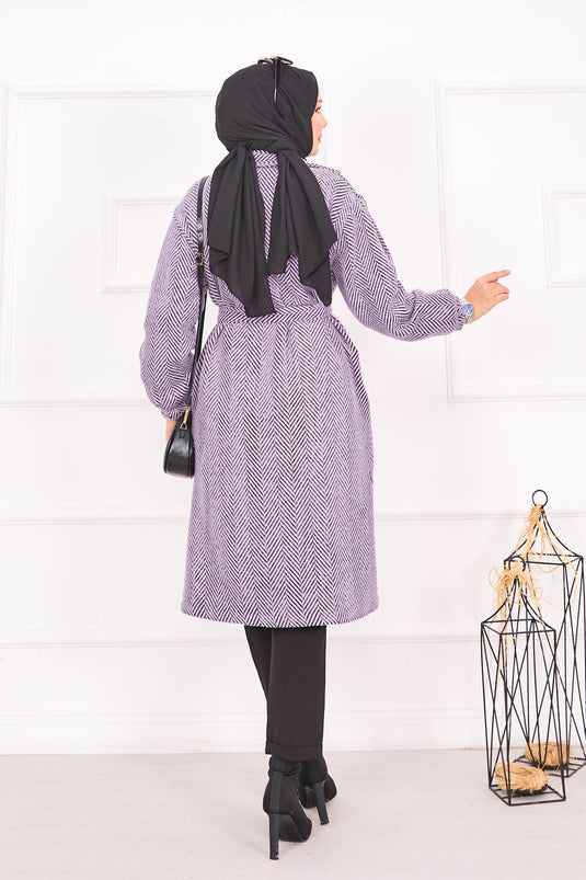 متعرجة منقوشة معطف أرجواني