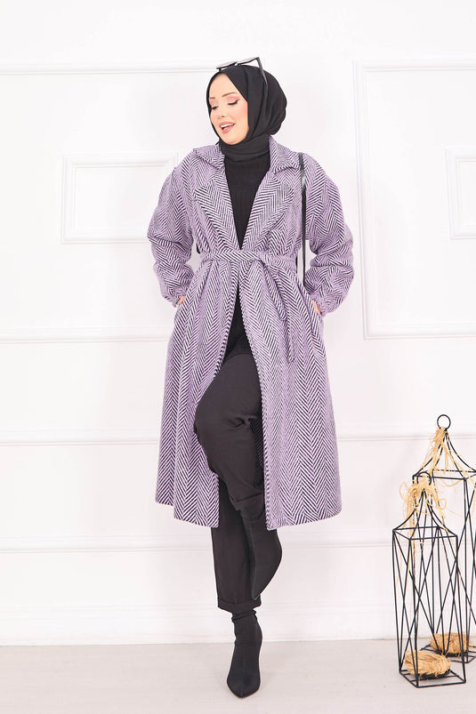 متعرجة منقوشة معطف أرجواني