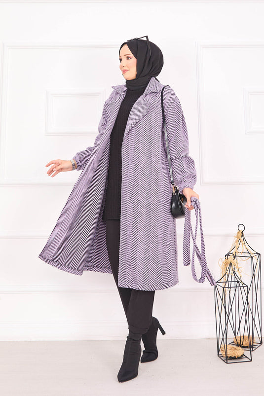 متعرجة منقوشة معطف أرجواني