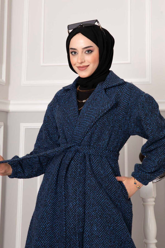 معطف منقوش متعرج أسود ساكس