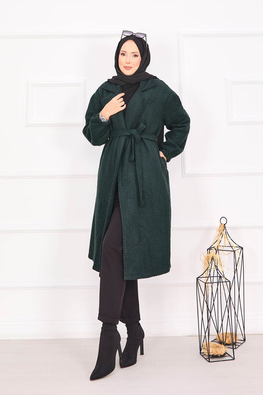 Fishbone Patterned Coat Emerald