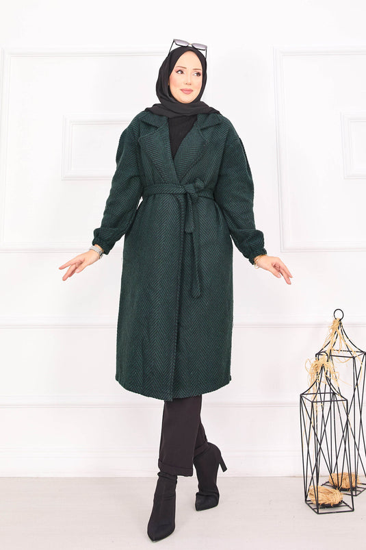 Fishbone Patterned Coat Emerald