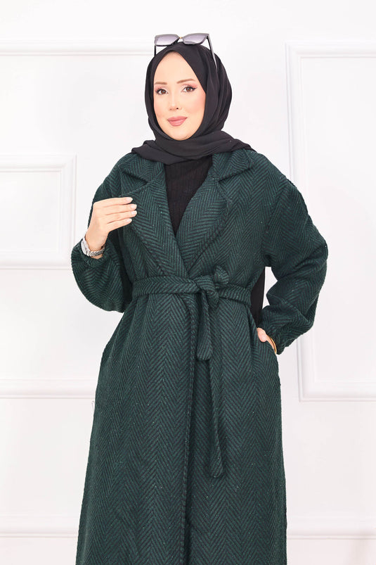 Fishbone Patterned Coat Emerald