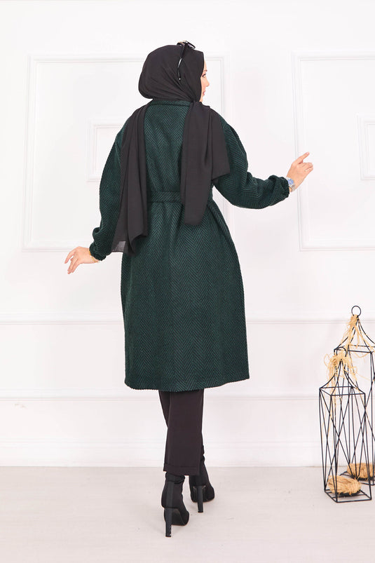 Fishbone Patterned Coat Emerald