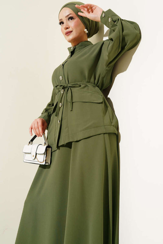 Balon Kol Bel İp Bağcıklı İkili Takım Haki