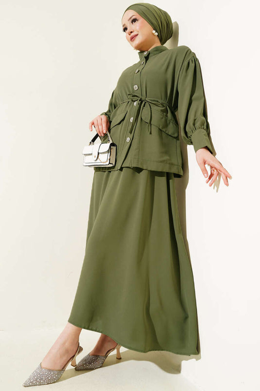 Balon Kol Bel İp Bağcıklı İkili Takım Haki