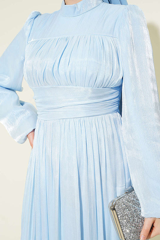 Balonmouw Taille Drapé Avondjurk Babyblauw