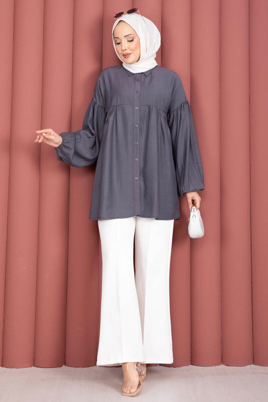 Smoky Balloon Sleeve Tunic with Gathered Cuffs