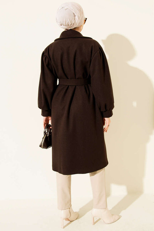 Kaschmirmantel mit Ballonmanschetten, bitterer Kaffee