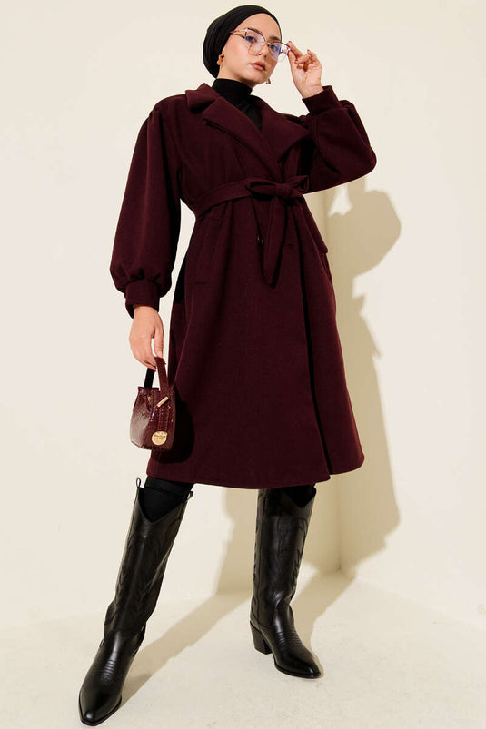 Balloon Cufflinked Cashmere Coat Burgundy