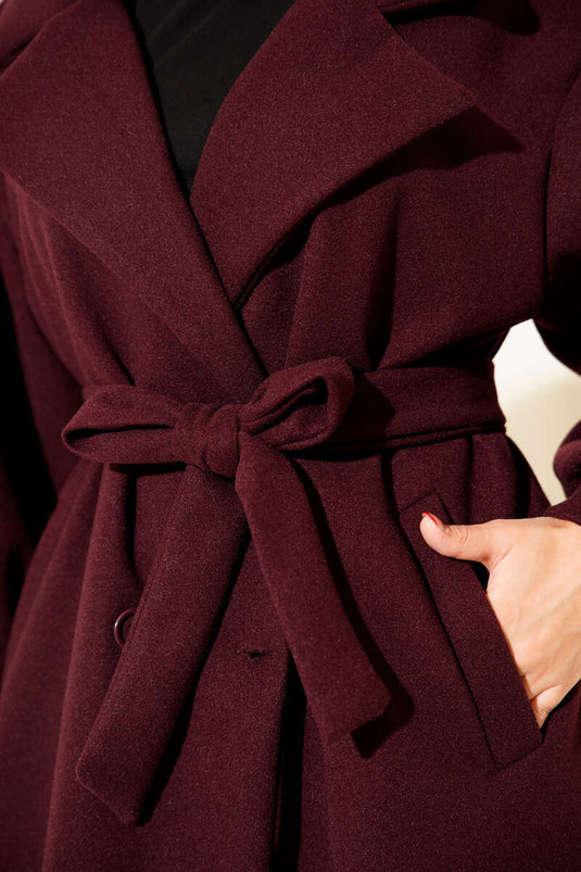 Balloon Cufflinked Cashmere Coat Burgundy