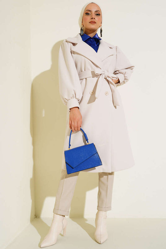 Manteau en cachemire écru à poignets ballon