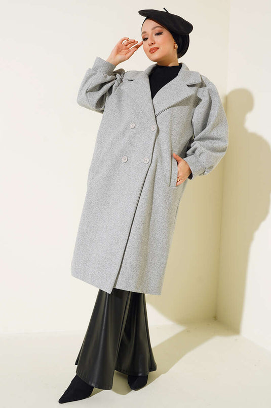 Manteau en cachemire à boutons de manchette ballon gris