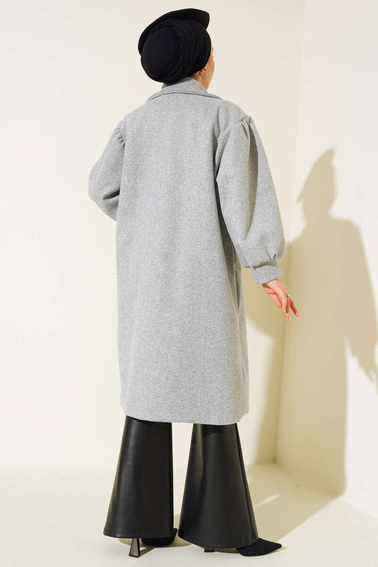 Manteau en cachemire à boutons de manchette ballon gris