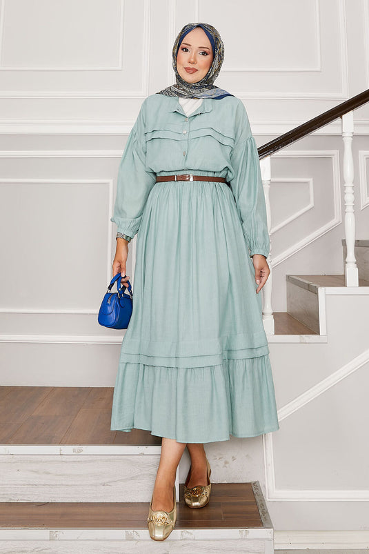 Balloon Sleeve Shirt Skirt Two Piece Set Mint