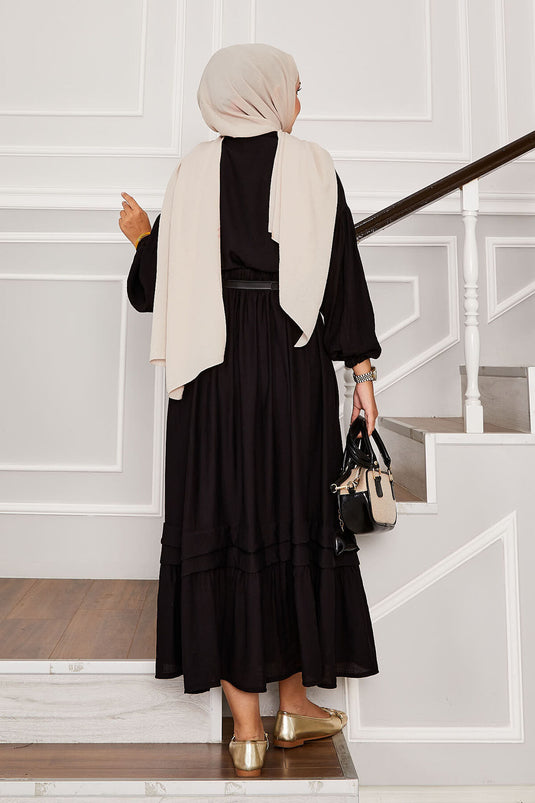 Balloon Sleeve Shirt Skirt Two Piece Set Black