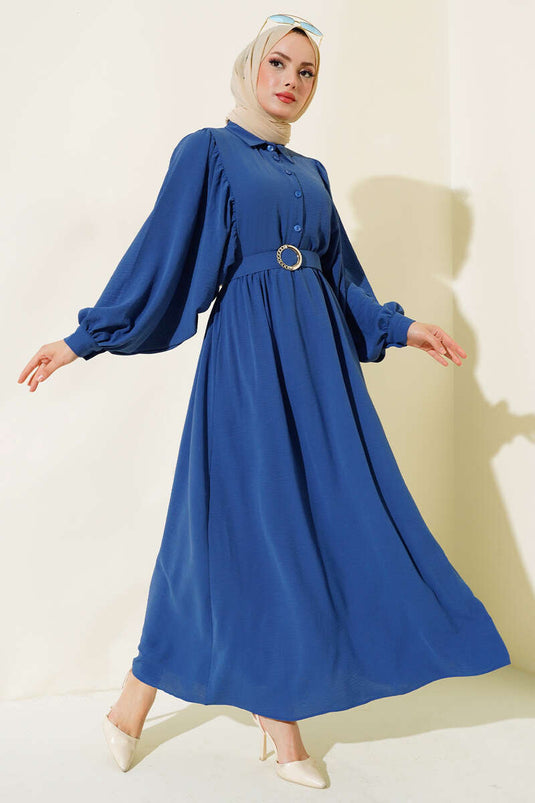 Ballonærmet skjorte krave kjole Indigo