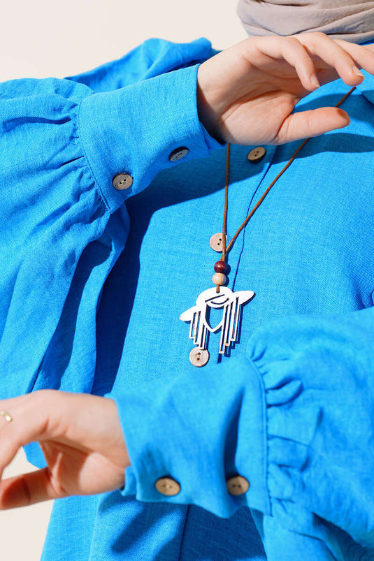 Balon Kol Keten Gömlek Mavi