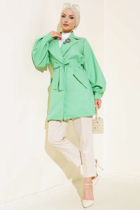 قبعة من الكتان بأكمام بالونية باللون الأخضر النيون