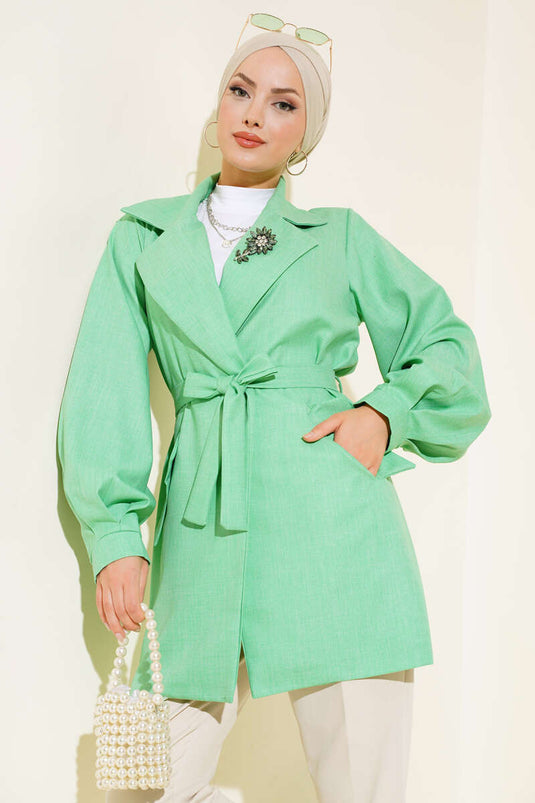 قبعة من الكتان بأكمام بالونية باللون الأخضر النيون