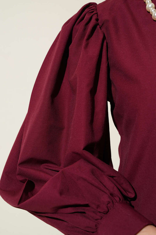 Balloon Sleeve Short Shirt Burgundy