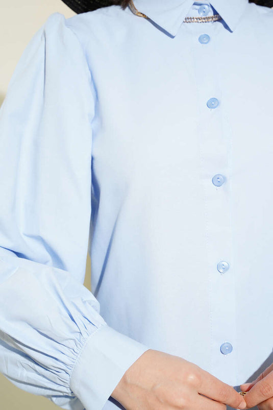 Balloon Sleeve Short Shirt Ice Blue
